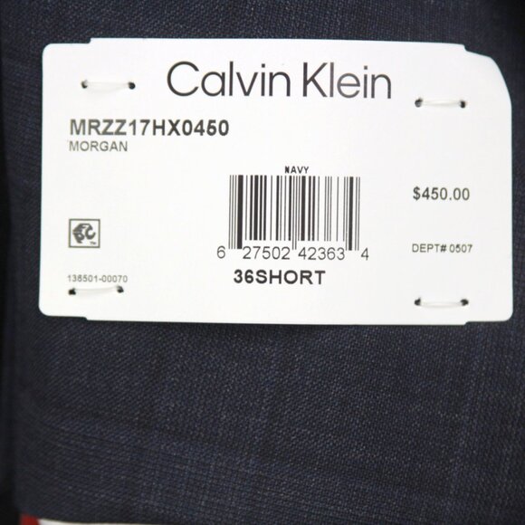 Calvin Klein Men's Blazer Jacket Size‎ 36S Slim-Fit Blue plaid Wool Blend E04541 - Picture 5 of 8